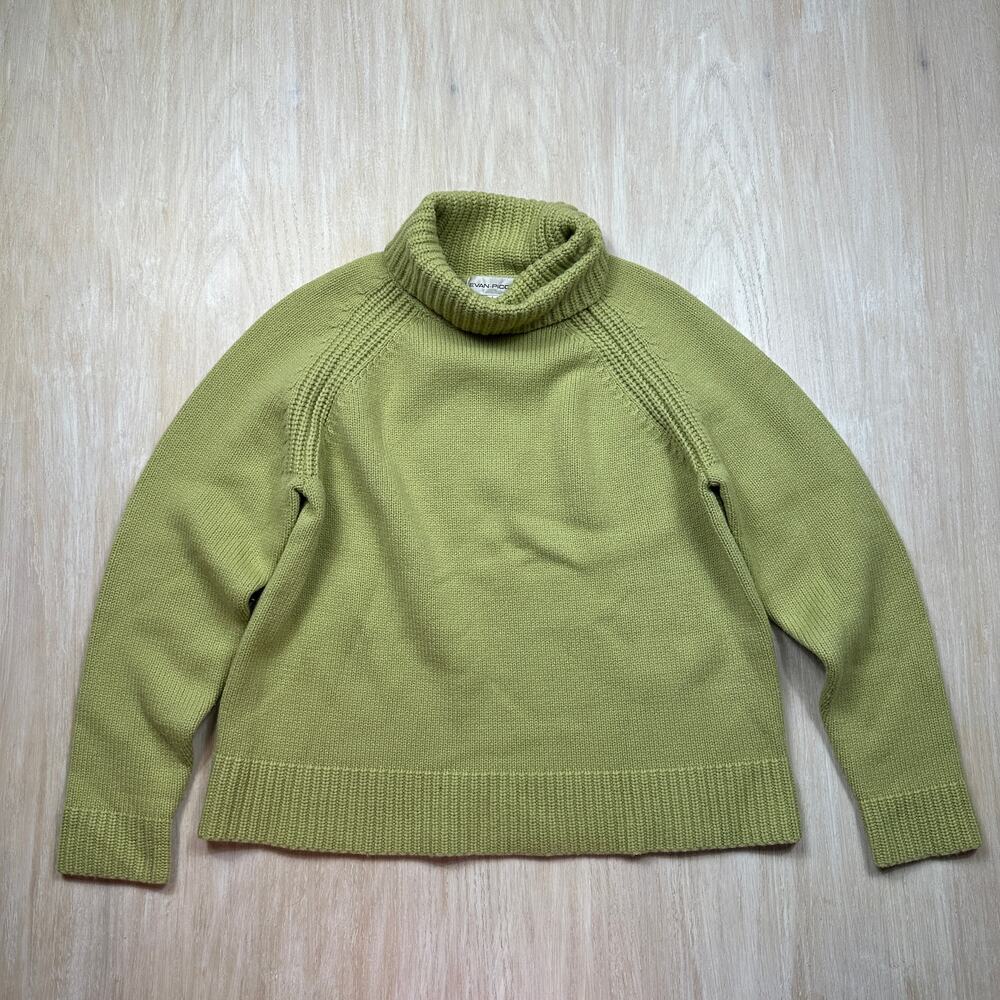 Evan Picone Green Wool Blend Chunky Knit Turtleneck Raglan Pullover Sweater LG